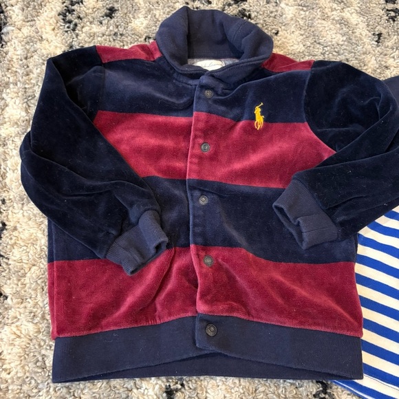 Ralph Lauren Baby Navy & Burgundy Sweatshirt Striped Blue & White Tee 18 month - Picture 2 of 5